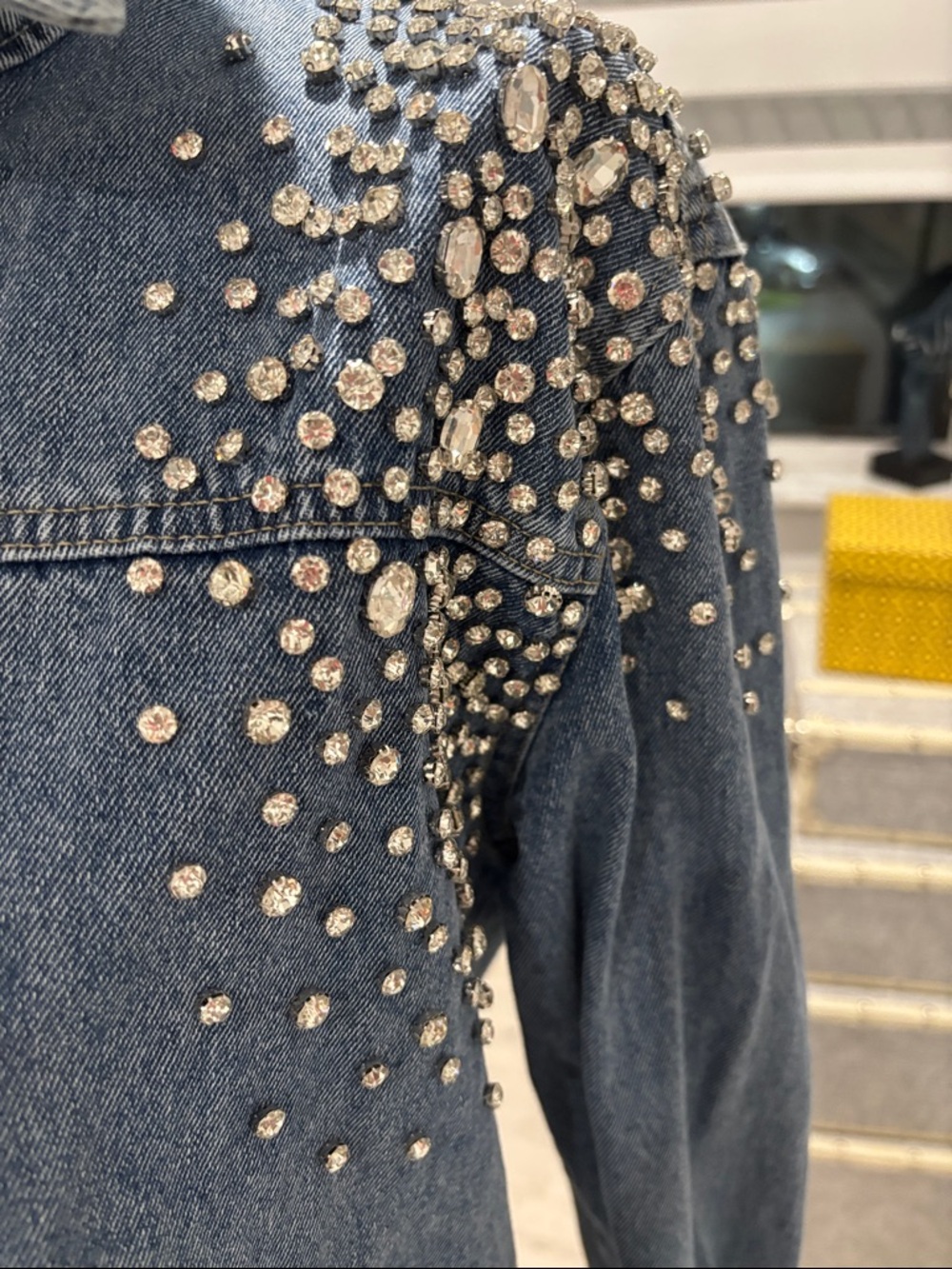 Embellished Blue Denim Jacket with Rhinestone Accents - Picture 2 of 8